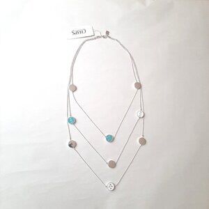 Chaps Multi-Strand Long Silver Necklace with Turquoise, White, and Silver Charms